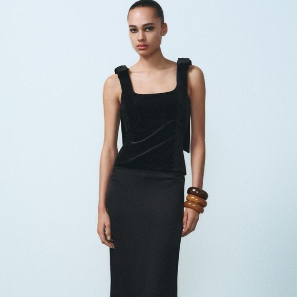 Zara velvet bows top - Picture 1 of 8